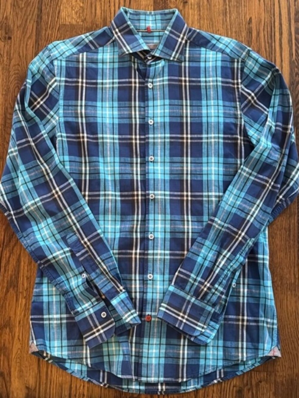 Belmonte Blue Plaid Button Down Shirt Men's Medium